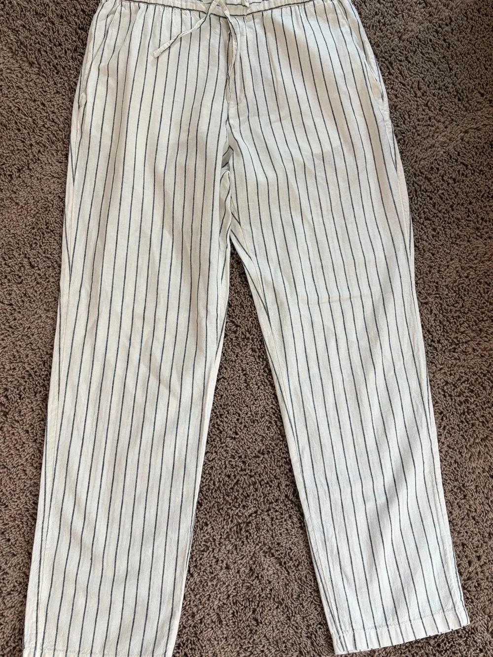 H&M Womens Sz S Stripe Linen Blend Trouser Pants Slacks Elastic Button Zip Front